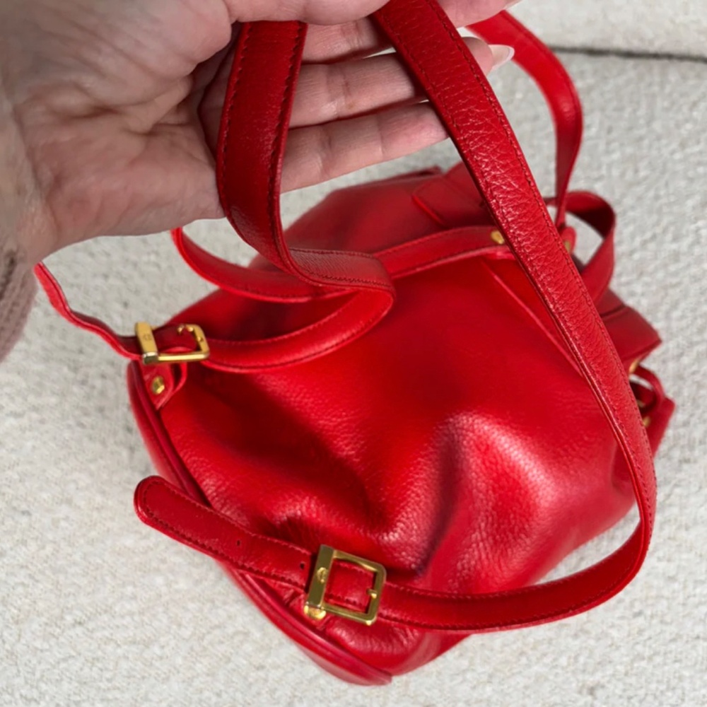 Authentic MCM Red Leather Studded Drawstring Backpack - Picture 7 of 10